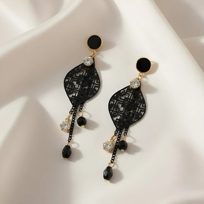 Bold Black & Gold Geometric Dangle Earrings