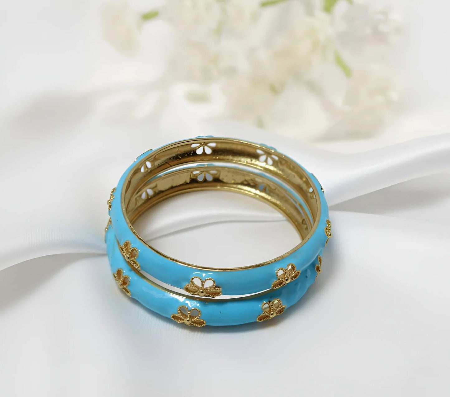 Vibrant Sky-Blue Enamel Bangle Bracelets