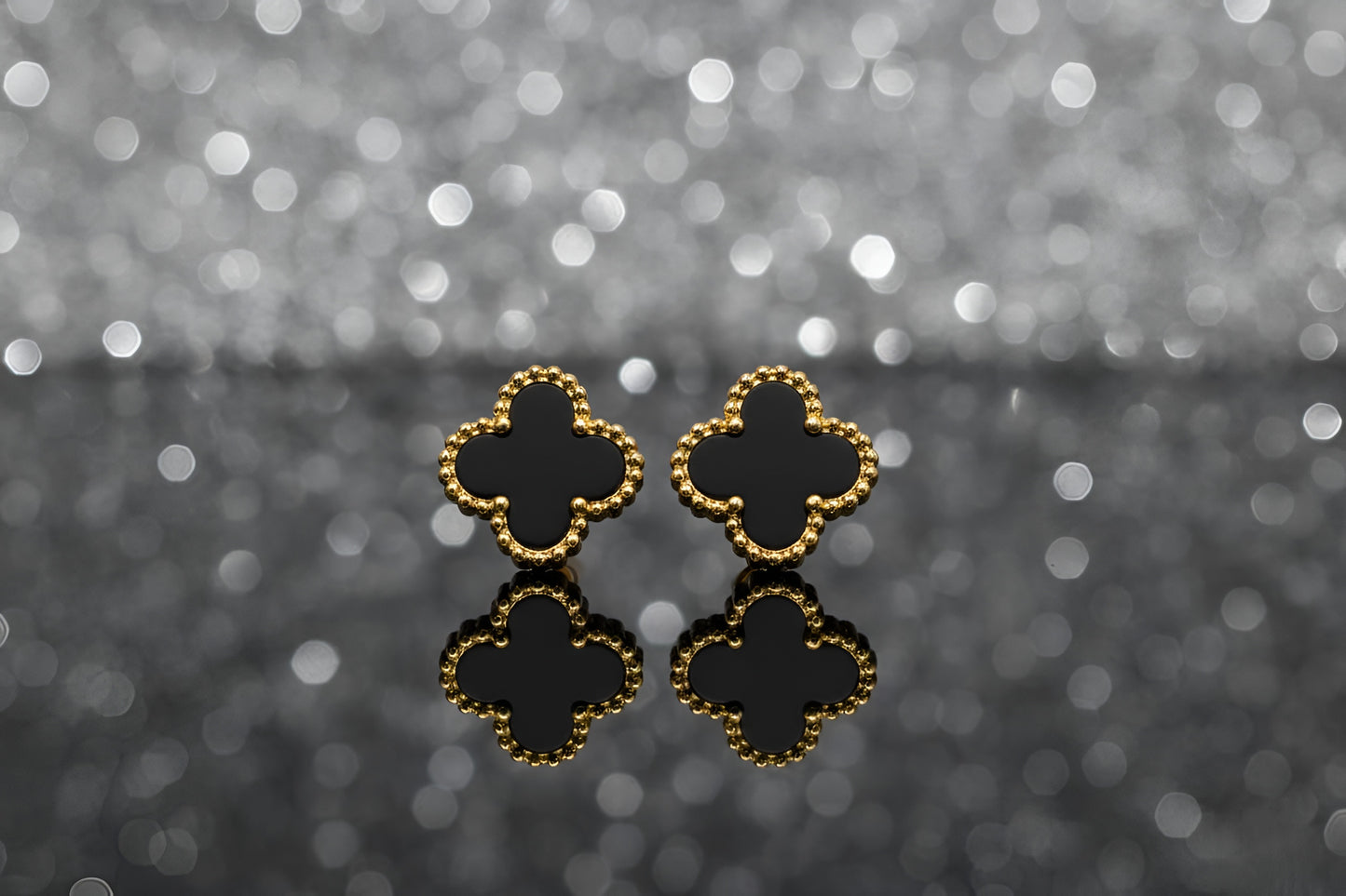 Golden Stainless Steel Black Clover Pendant and Tops Set