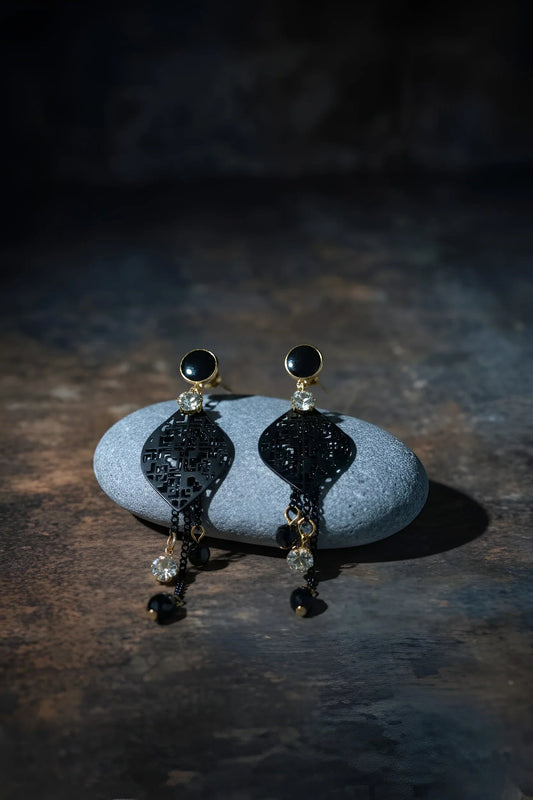 Bold Black & Gold Geometric Dangle Earrings