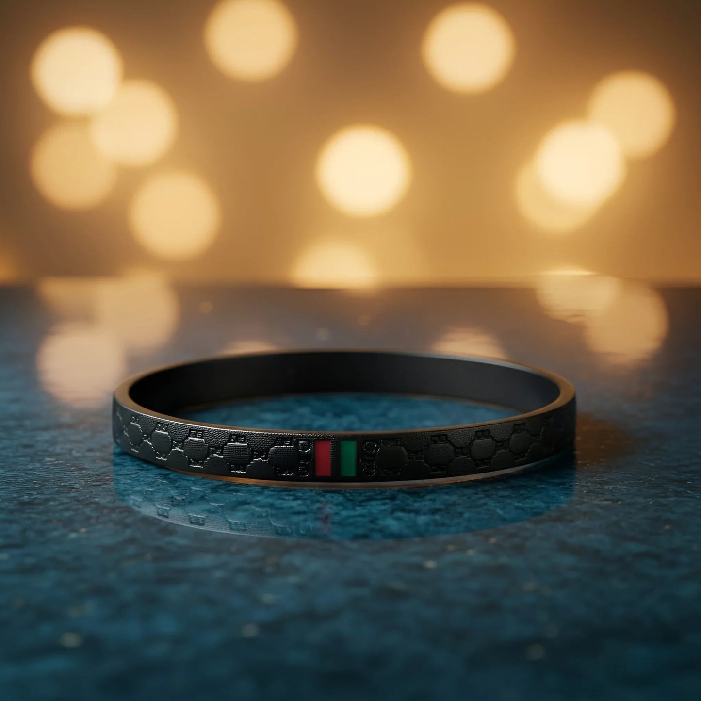 Sleek Matte Black Bangle with Signature Stripe Accent