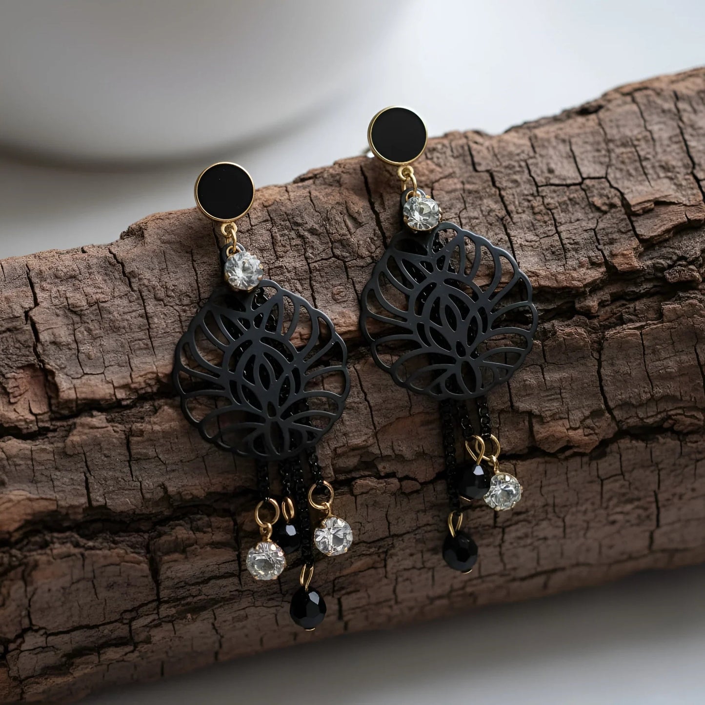 Bold Black & Gold Geometric Dangle Earrings