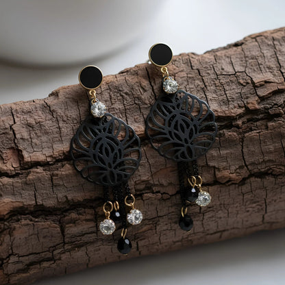 Bold Black & Gold Geometric Dangle Earrings