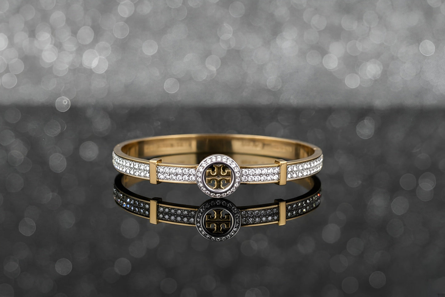 Gold-Plated Designer-Inspired Logo Cuff Bangle