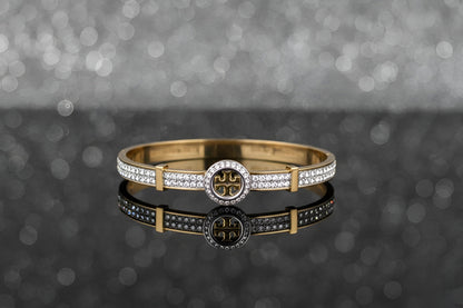 Gold-Plated Designer-Inspired Logo Cuff Bangle