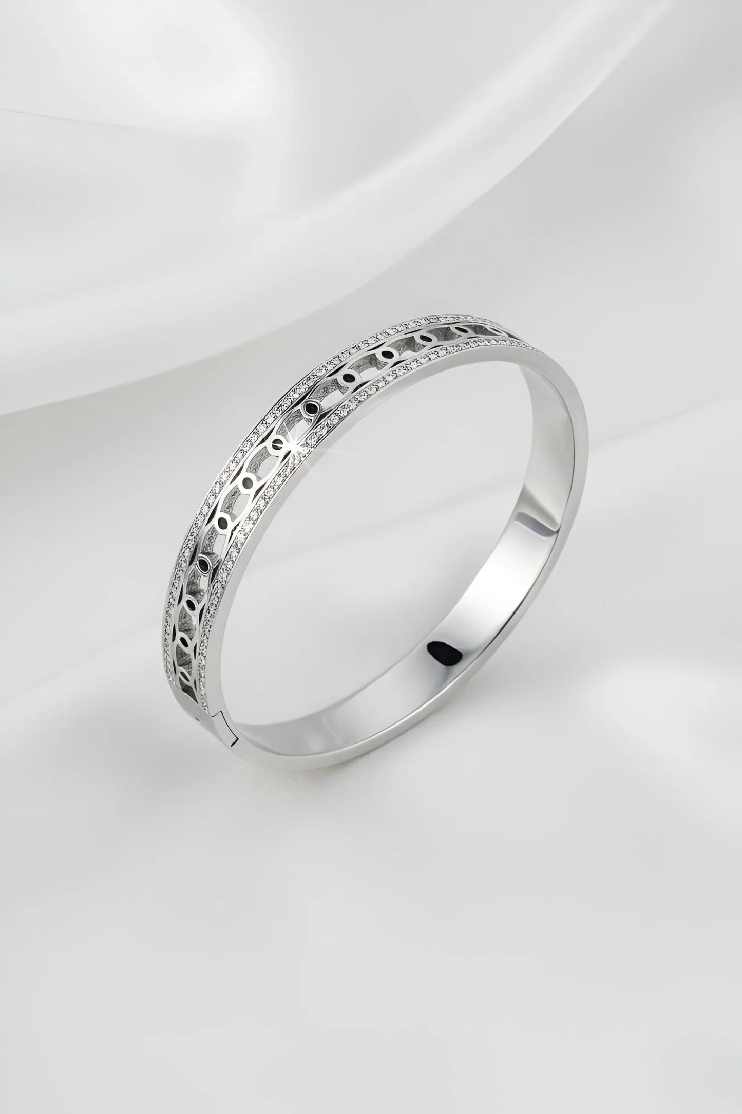 Silver-Toned Geometric Link and Pave Hinged Bangle