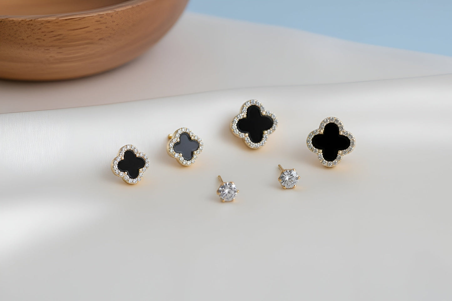 3-Piece Stackable Stud Set: Black Clover & Crystal Duo