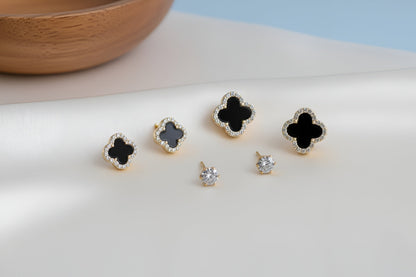 3-Piece Stackable Stud Set: Black Clover & Crystal Duo