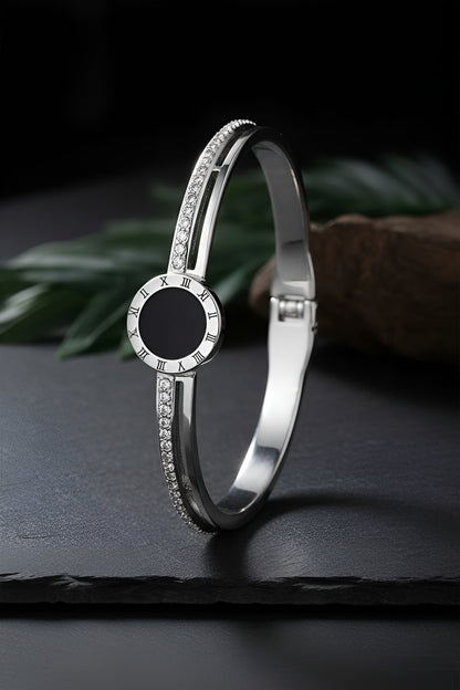 Silver Chic Roman Numeral Bangle with Pave Accents