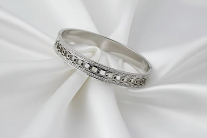 Silver-Toned Geometric Link and Pave Hinged Bangle