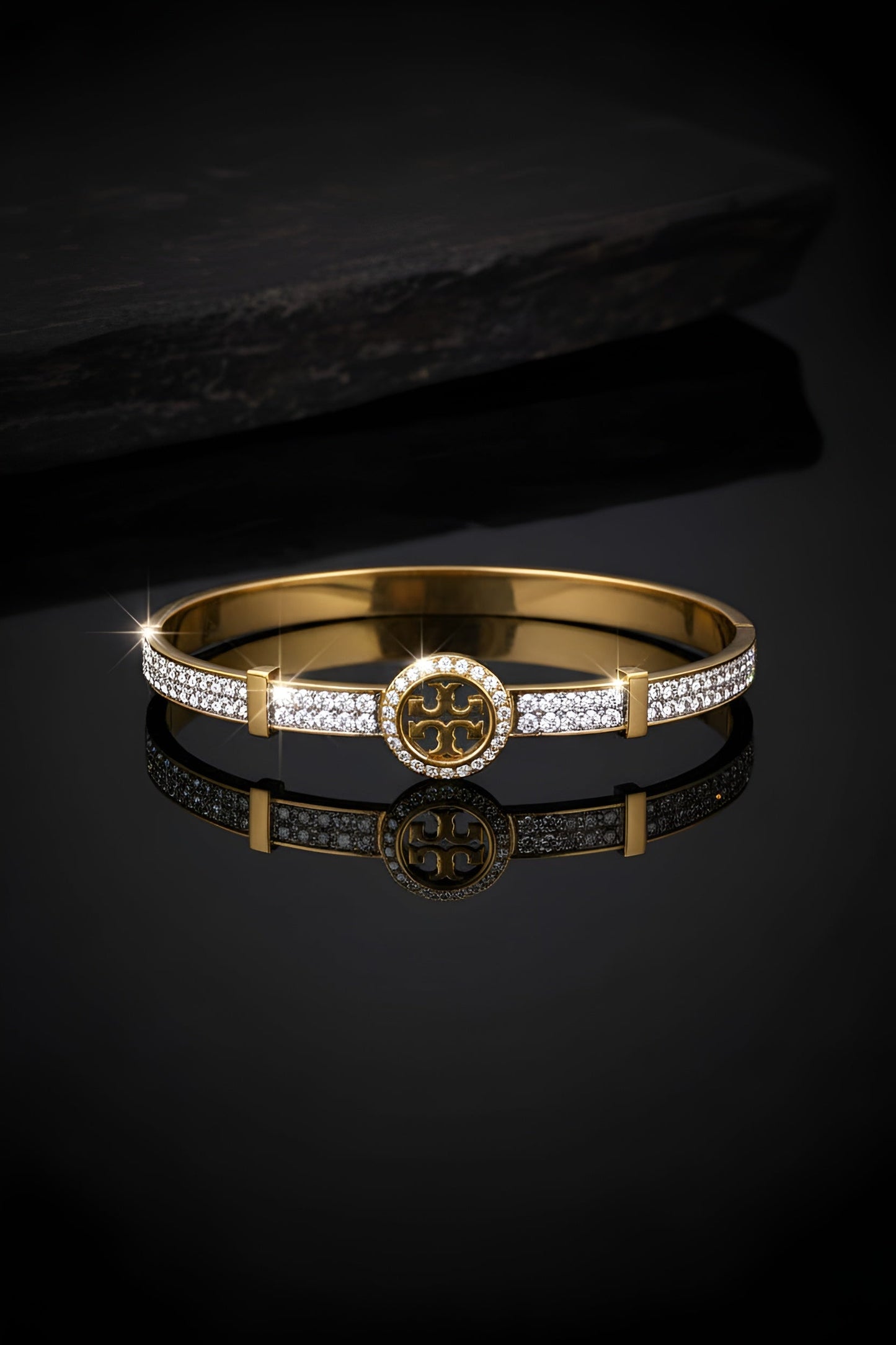 Gold-Plated Designer-Inspired Logo Cuff Bangle