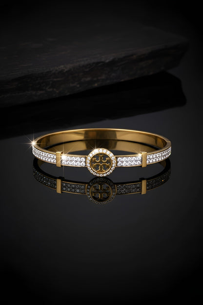 Gold-Plated Designer-Inspired Logo Cuff Bangle