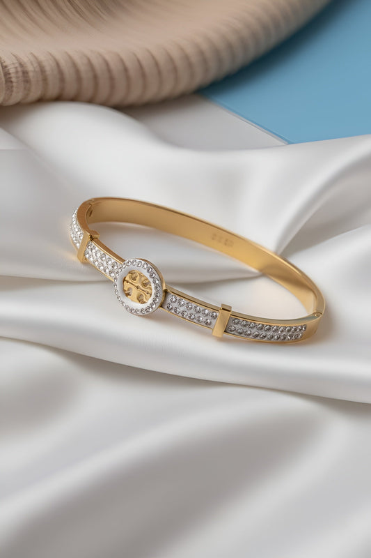 Gold-Plated Designer-Inspired Logo Cuff Bangle