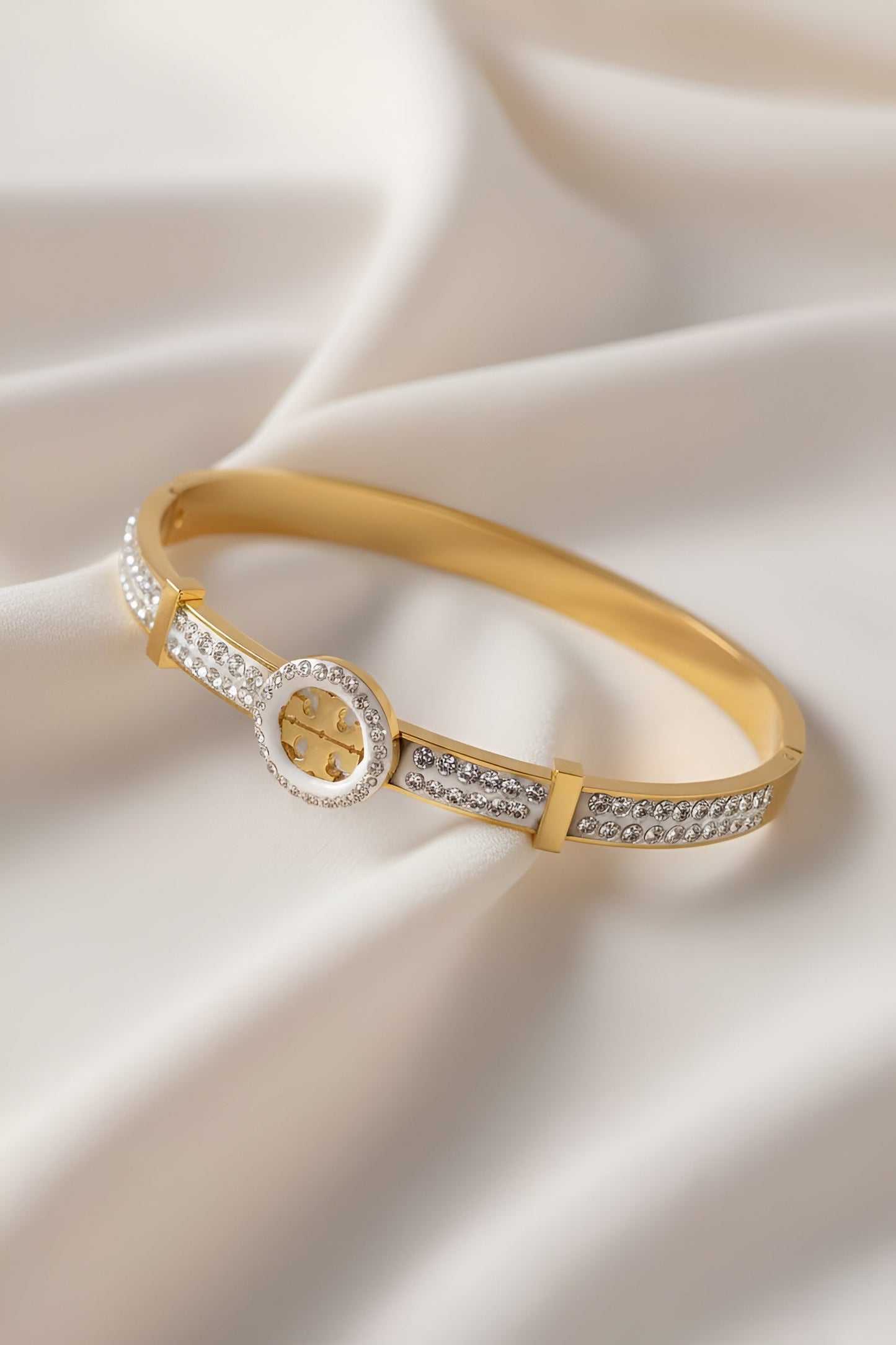 Gold-Plated Designer-Inspired Logo Cuff Bangle