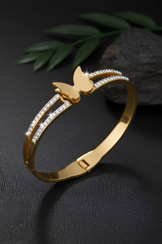 Gold-Plated Stainless Steel 3D Butterfly Cuff