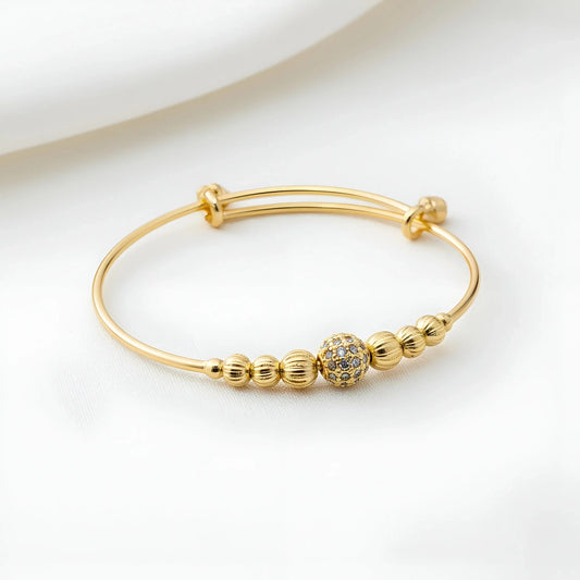Adjustable Gold-Toned Bangle with Sparkling Pave Bead