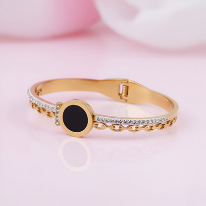 Golden Roman Numeral Cuff with Pave Accents