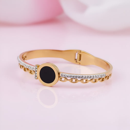 Golden Roman Numeral Cuff with Pave Accents