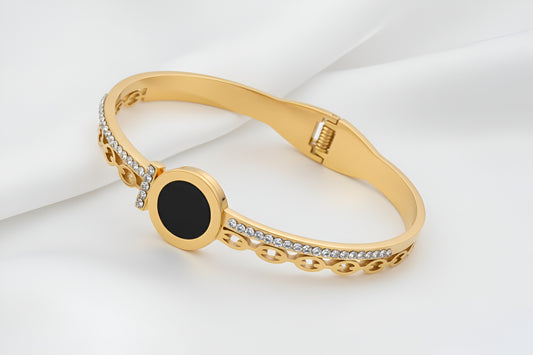 Golden Roman Numeral Cuff with Pave Accents