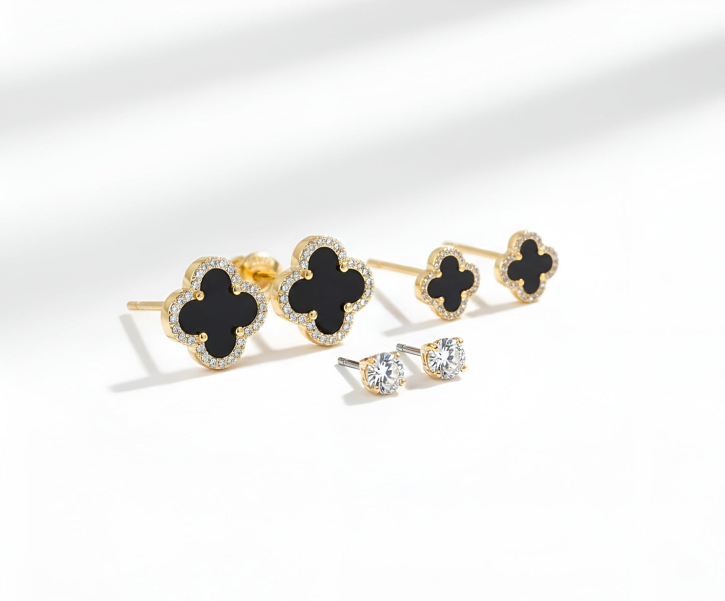 3-Piece Stackable Stud Set: Black Clover & Crystal Duo