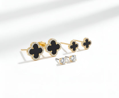 3-Piece Stackable Stud Set: Black Clover & Crystal Duo