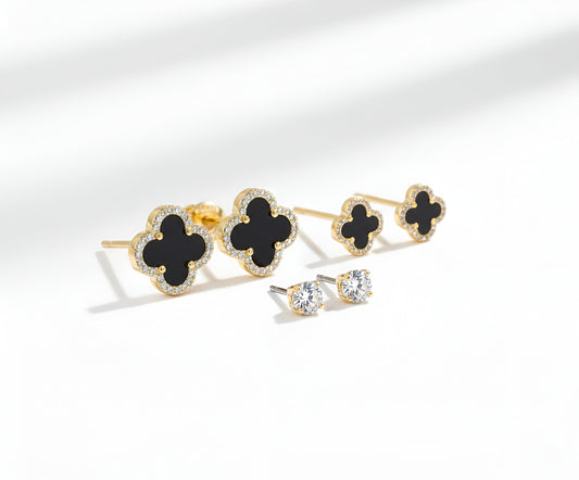 3-Piece Stackable Stud Set: Black Clover & Crystal Duo