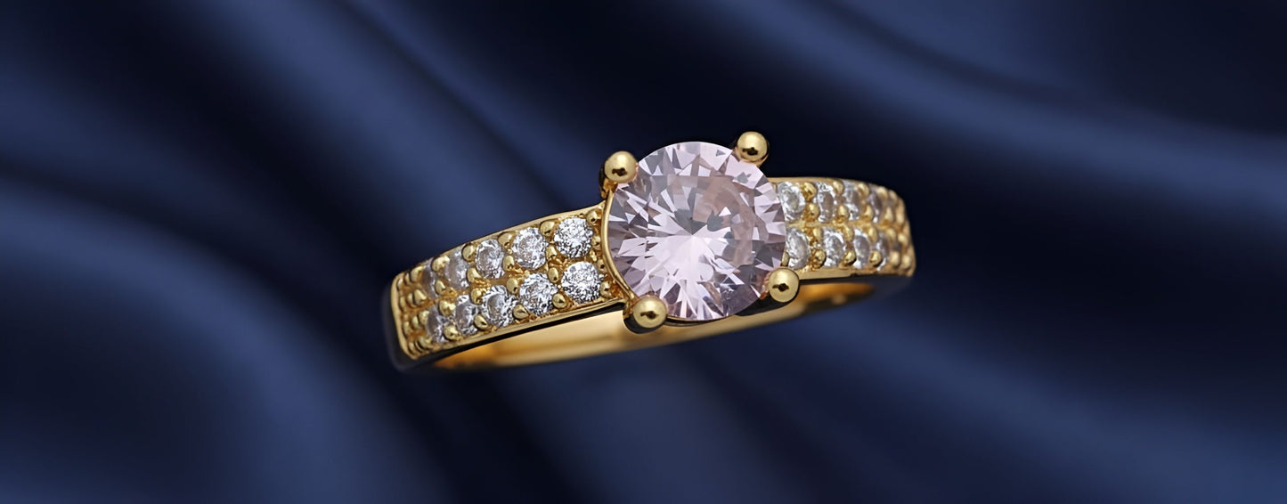 Gold-Plated Pink Crystal Solitaire Ring