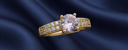 Gold-Plated Pink Crystal Solitaire Ring