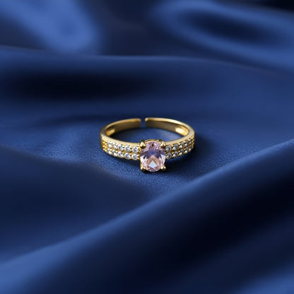 Gold-Plated Pink Crystal Solitaire Ring
