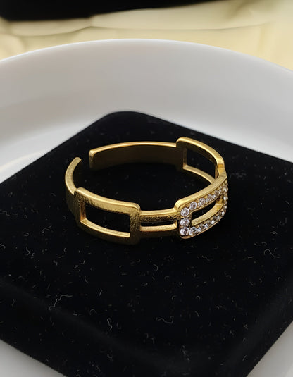 Gold-Plated Stainless Steel Crystal Band Ring