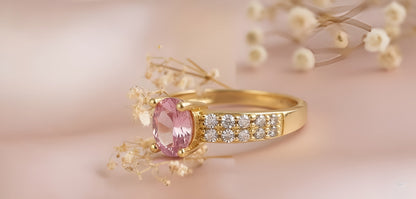 Gold-Plated Pink Crystal Solitaire Ring