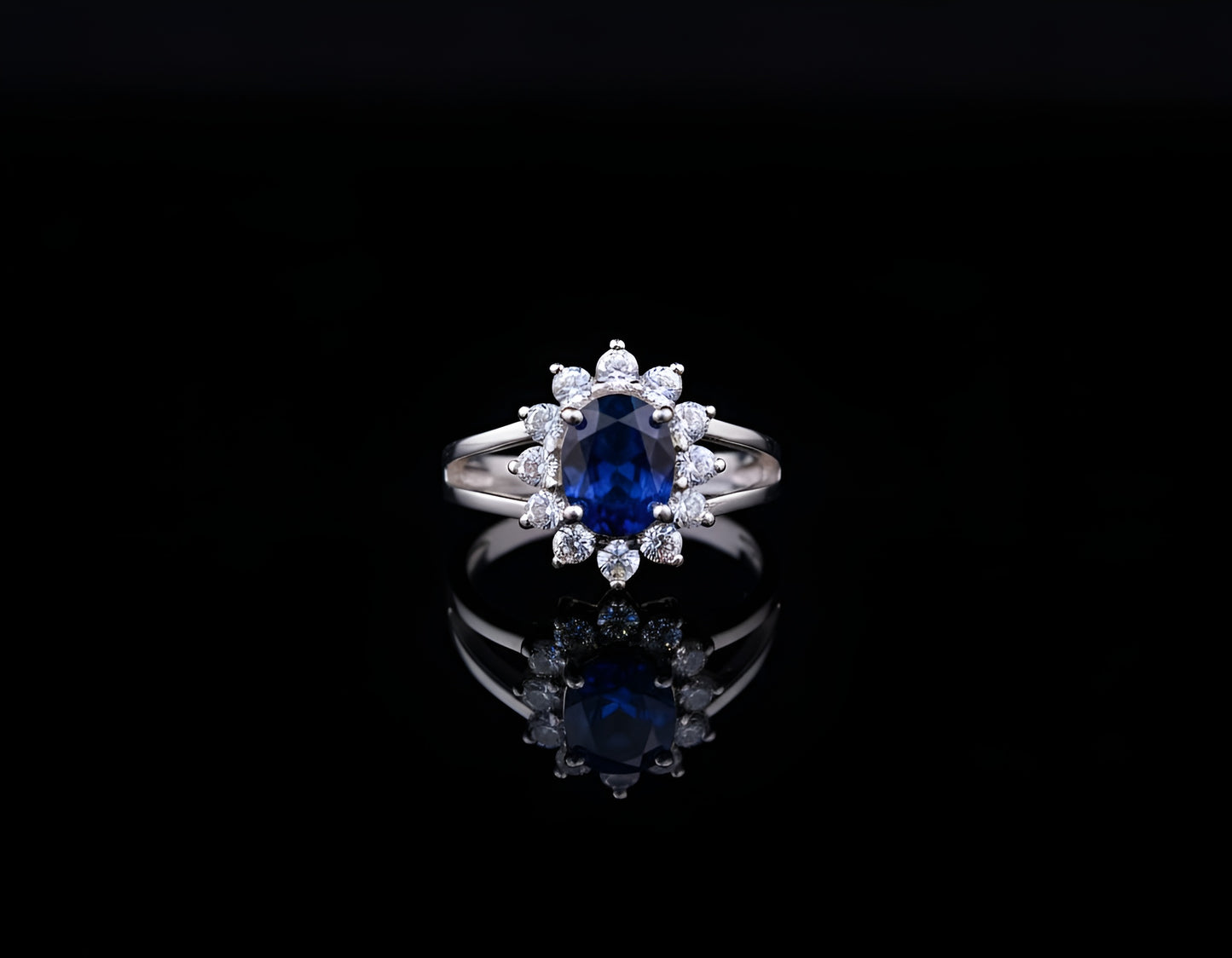 Royal Blue Zirconia Halo Jewelry Set