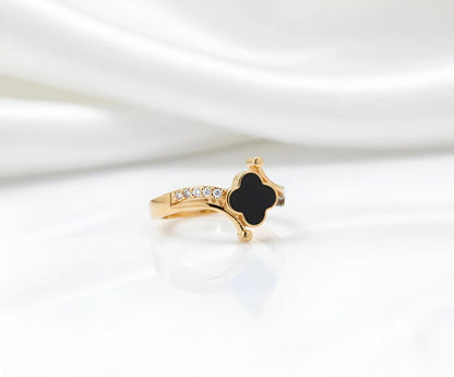 Adjustable Gold-Plated Black Clover Ring