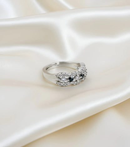 Adjustable Silver-Plated Pave Ring with Black & Clear Crystals