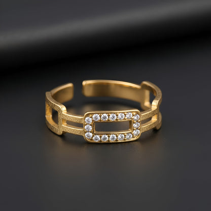 Gold-Plated Stainless Steel Crystal Band Ring