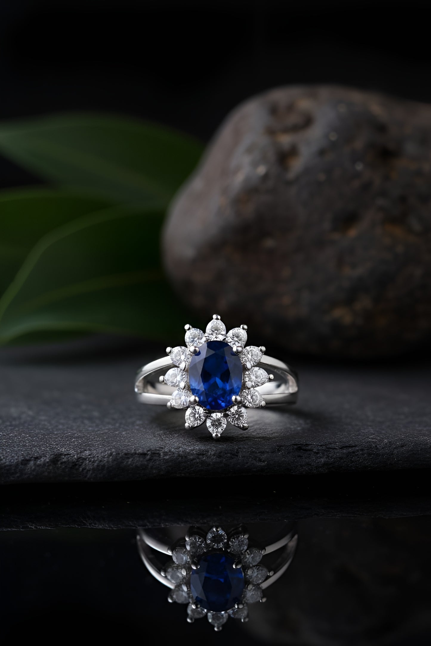 Royal Blue Zirconia Halo Jewelry Set