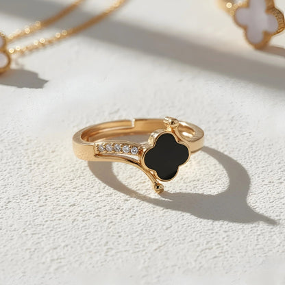 Adjustable Gold-Plated Black Clover Ring