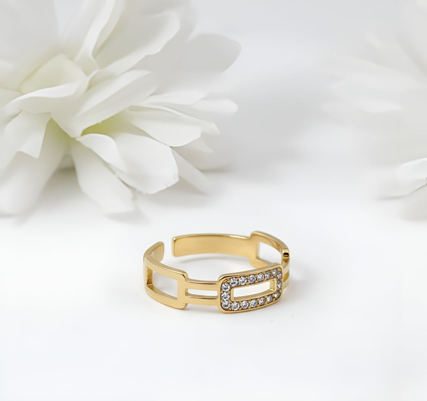 Gold-Plated Stainless Steel Crystal Band Ring