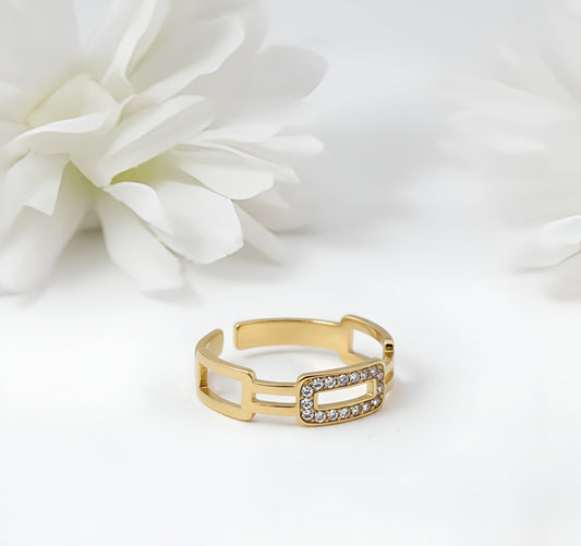 Gold-Plated Stainless Steel Crystal Band Ring