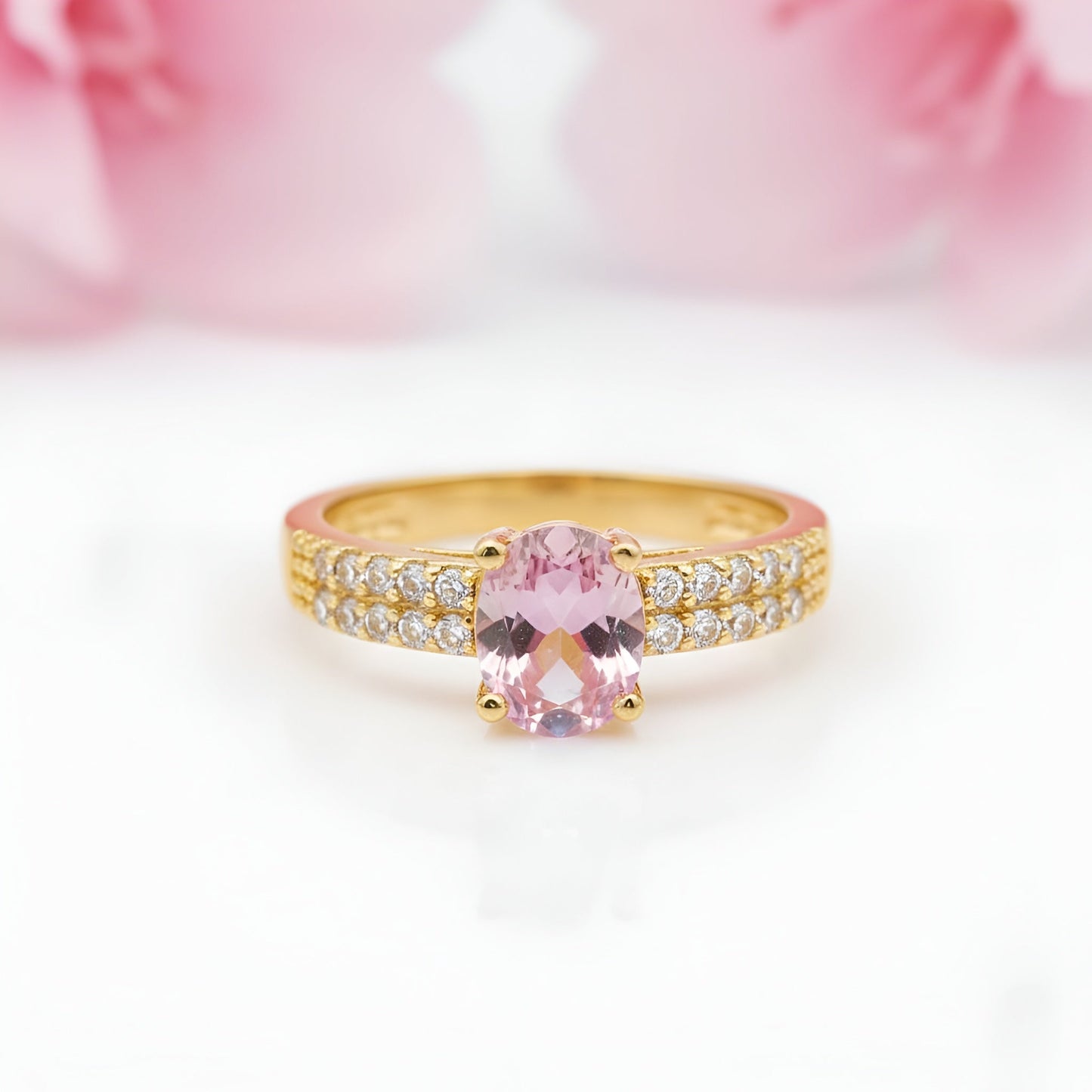 Gold-Plated Pink Crystal Solitaire Ring