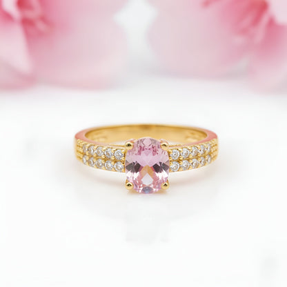 Gold-Plated Pink Crystal Solitaire Ring