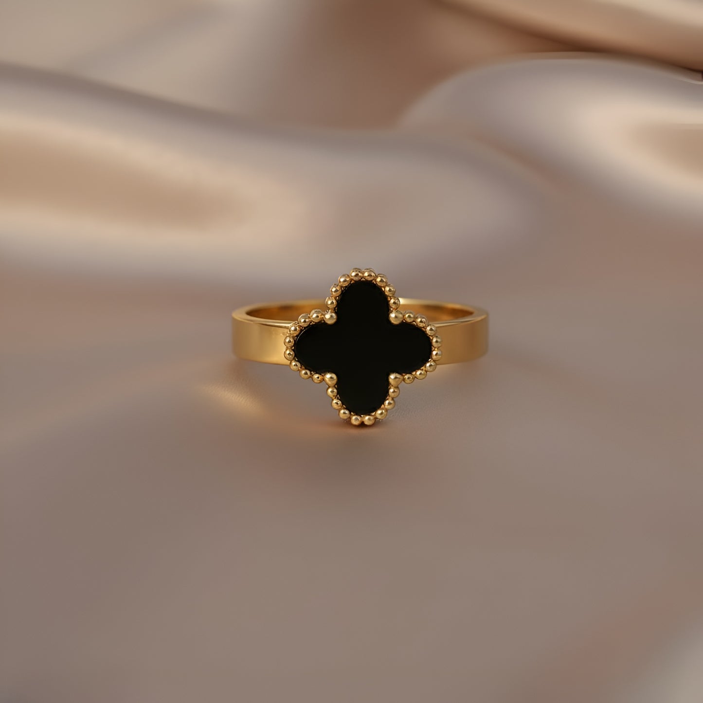 Stainless Steel Golden Black Clover Ring