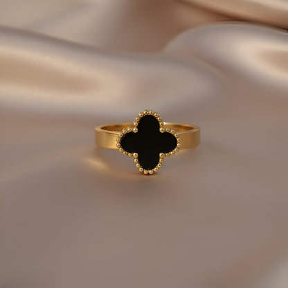 Stainless Steel Golden Black Clover Ring