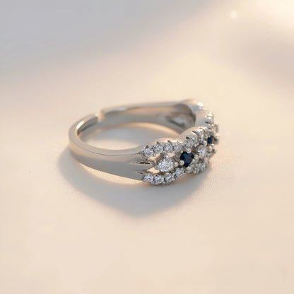 Adjustable Silver-Plated Pave Ring with Black & Clear Crystals