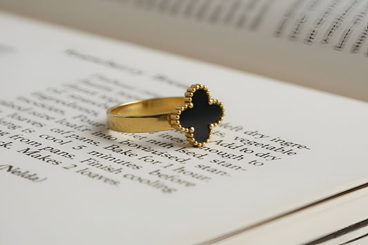 Stainless Steel Golden Black Clover Ring