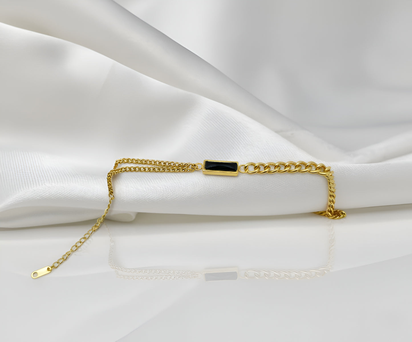 Gold-Toned Layered Chain with Black Bar Accent