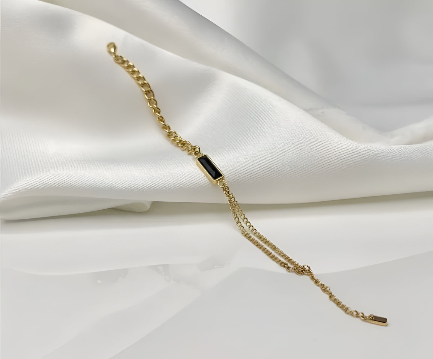Gold-Toned Layered Chain with Black Bar Accent