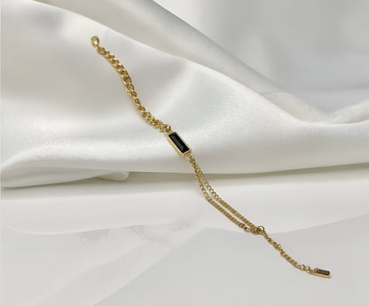 Gold-Toned Layered Chain with Black Bar Accent