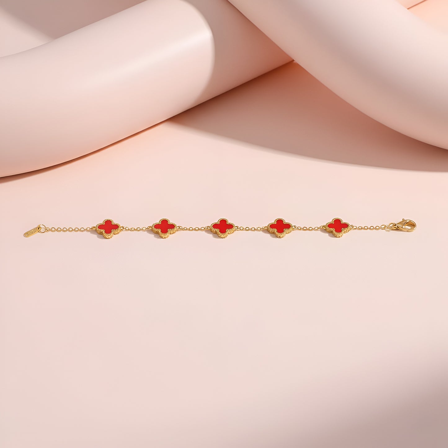 Delicate Gold-Plated Red Clover Charm Bracelet