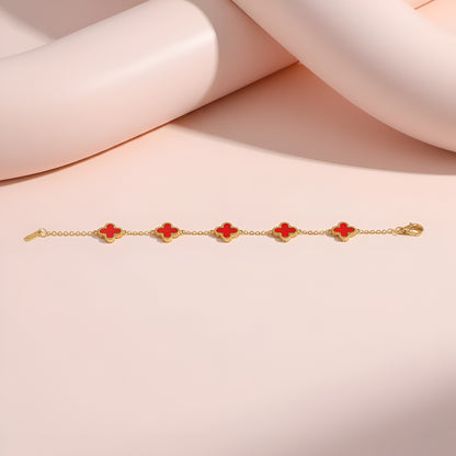 Delicate Gold-Plated Red Clover Charm Bracelet